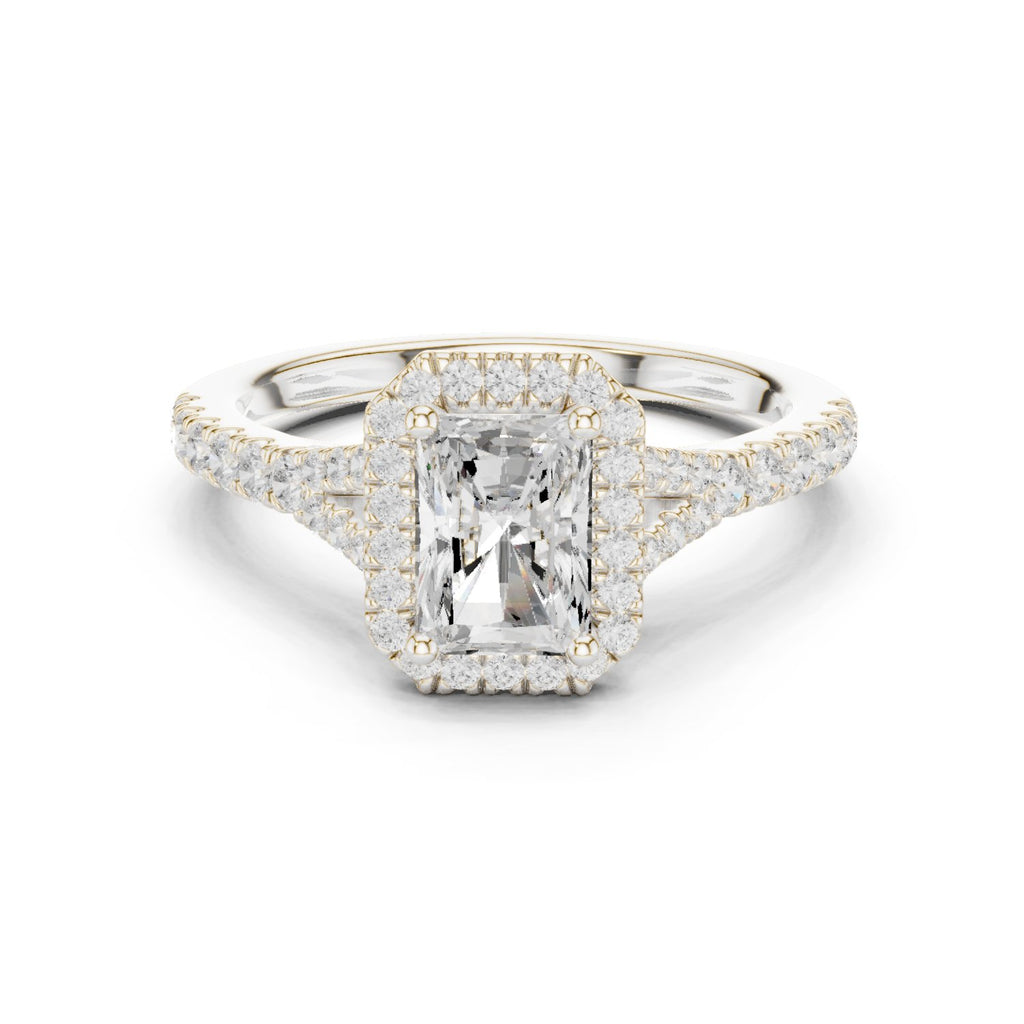 Radiant Cut Halo Engagement Ring with Split Shank Pavé Band