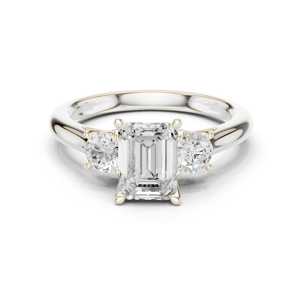 Emerald Cut Three Stone Engagement Ring with Round Sides