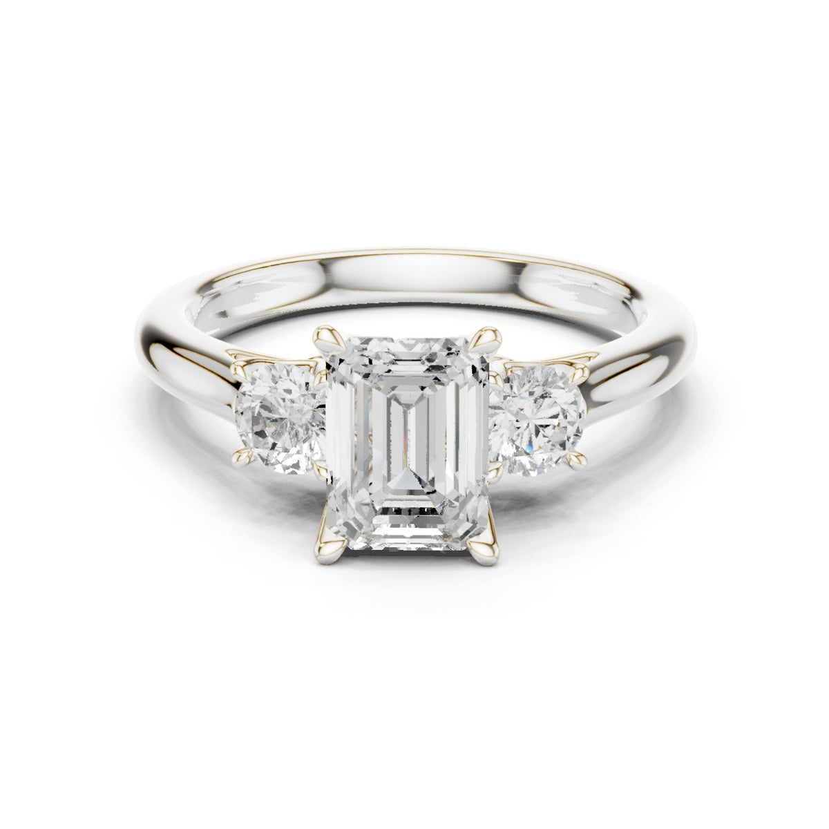 Emerald Cut Three Stone Engagement Ring with Round Sides