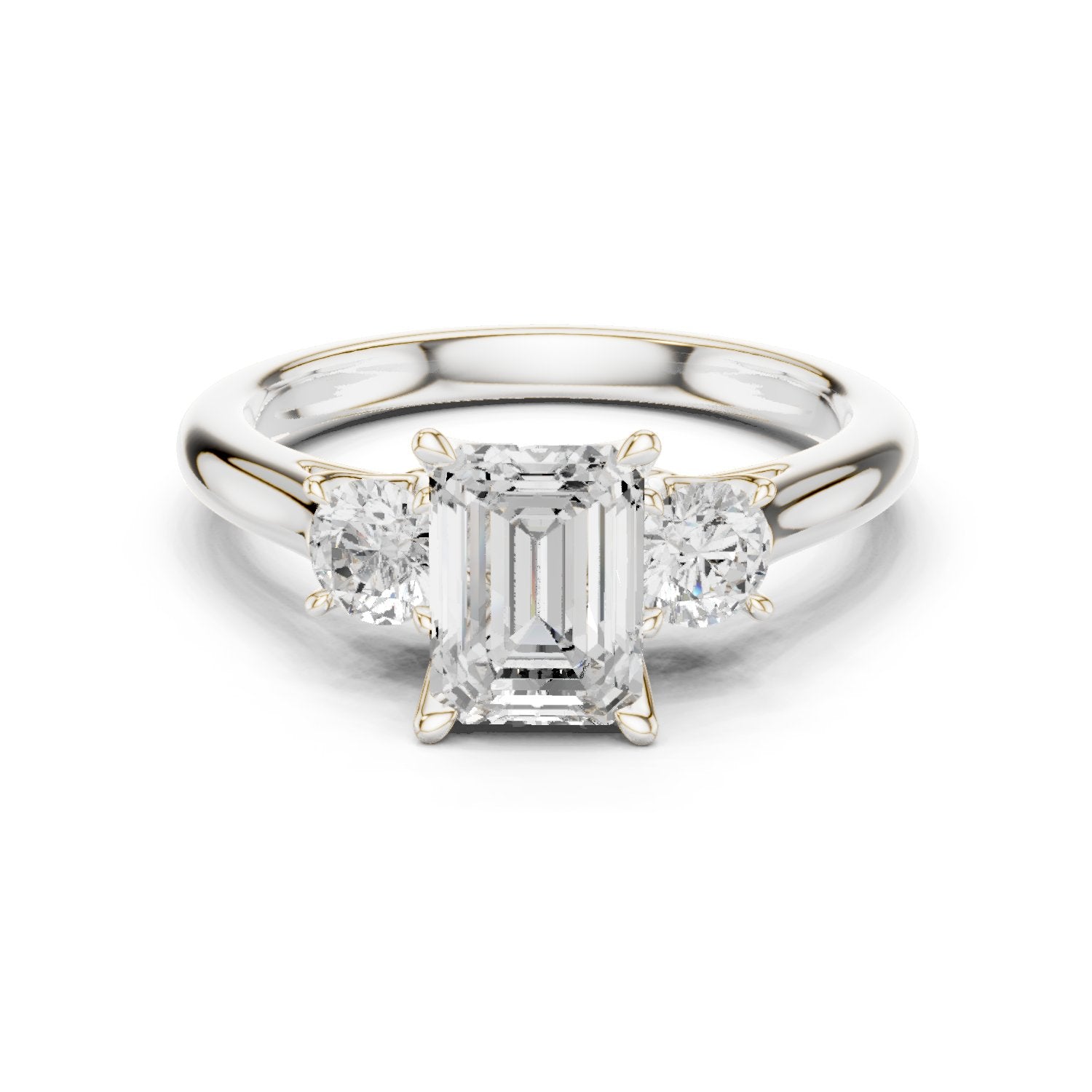 Emerald Cut Three Stone Engagement Ring with Round Sides