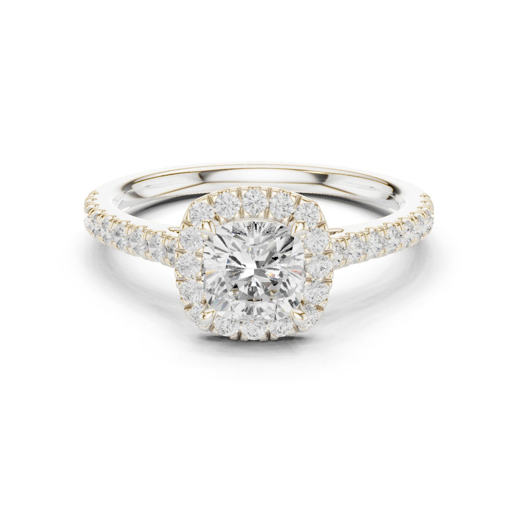 Cushion Cut Halo Engagement Ring with Pavé Band