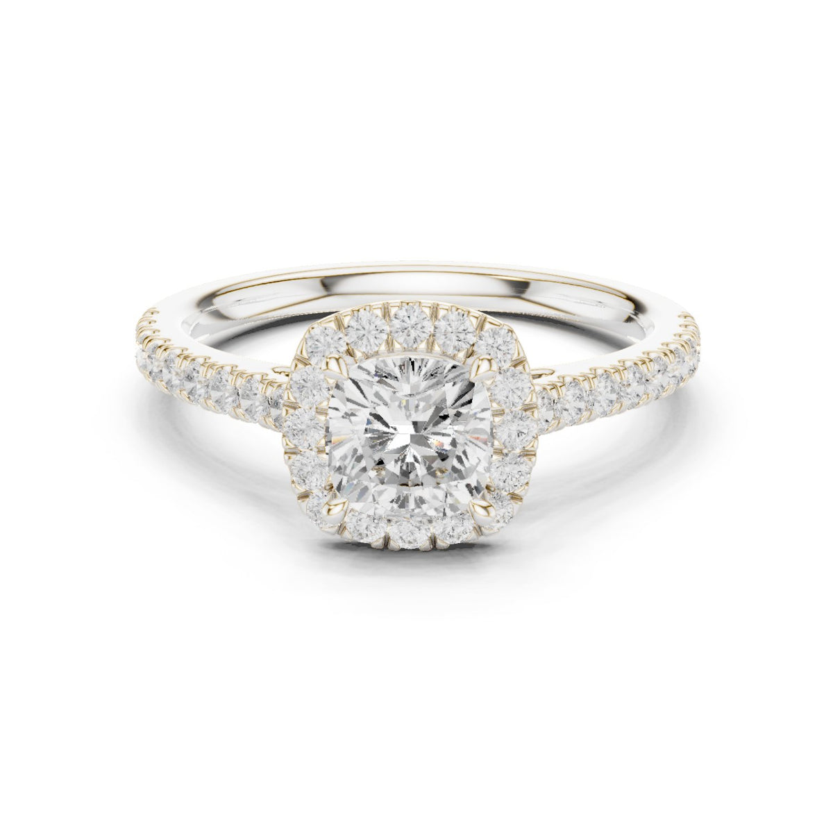 Cushion Cut Halo Engagement Ring with Pavé Band