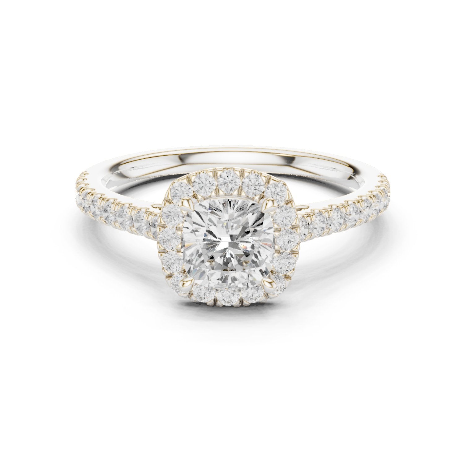 Cushion Cut Halo Engagement Ring with Pavé Band