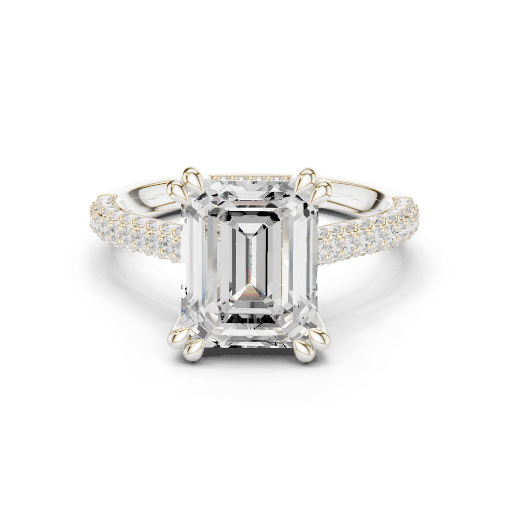 Emerald Cut Engagement Ring with Pavé Band and Cathedral Setting