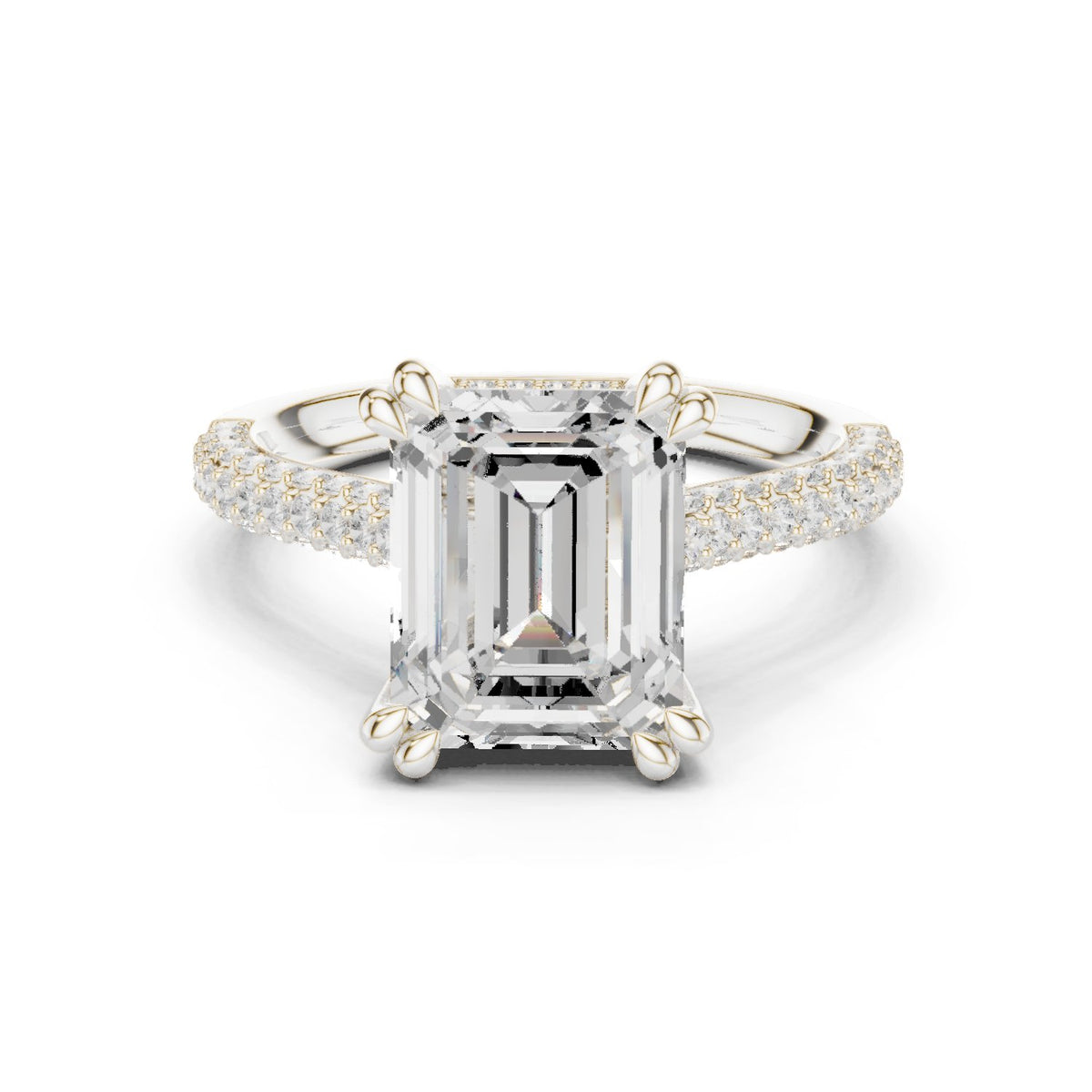 Emerald Cut Engagement Ring with Pavé Band and Cathedral Setting