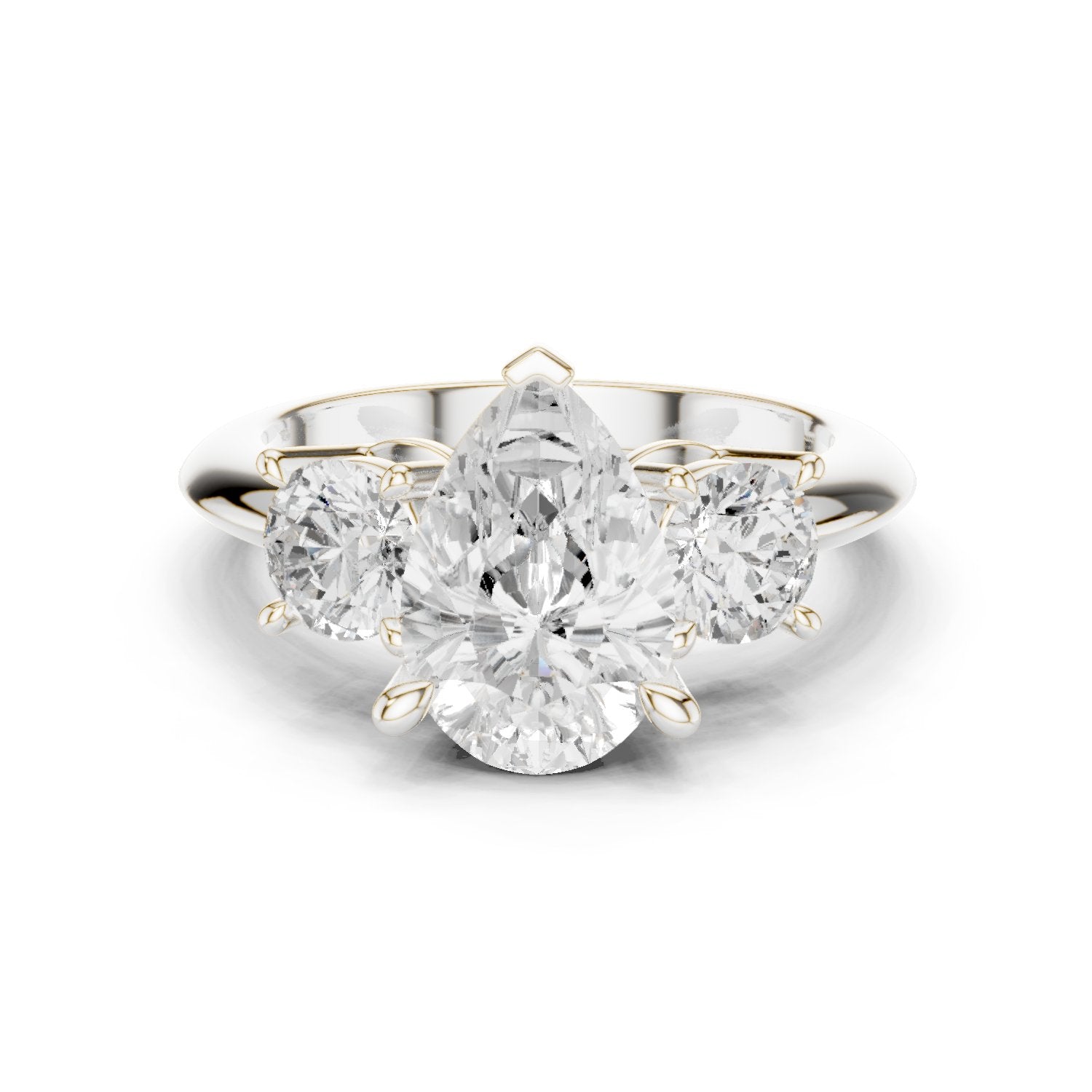 Pear Diamond Three Stone Engagement Ring with Round Sides
