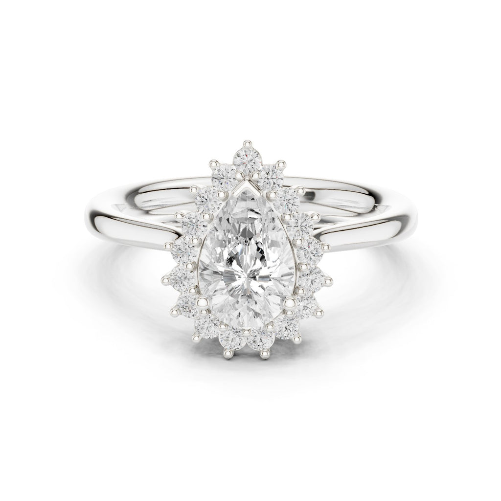 Pear Diamond Floral Halo Engagement Ring