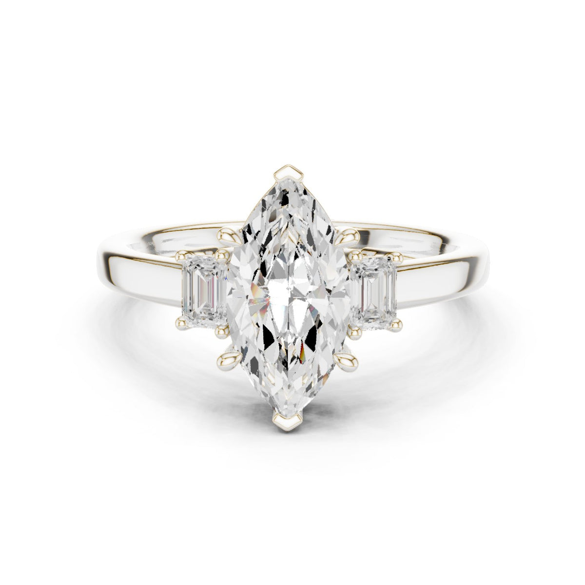 Marquise Cut Three Stone Engagement Ring with Emerald Sides