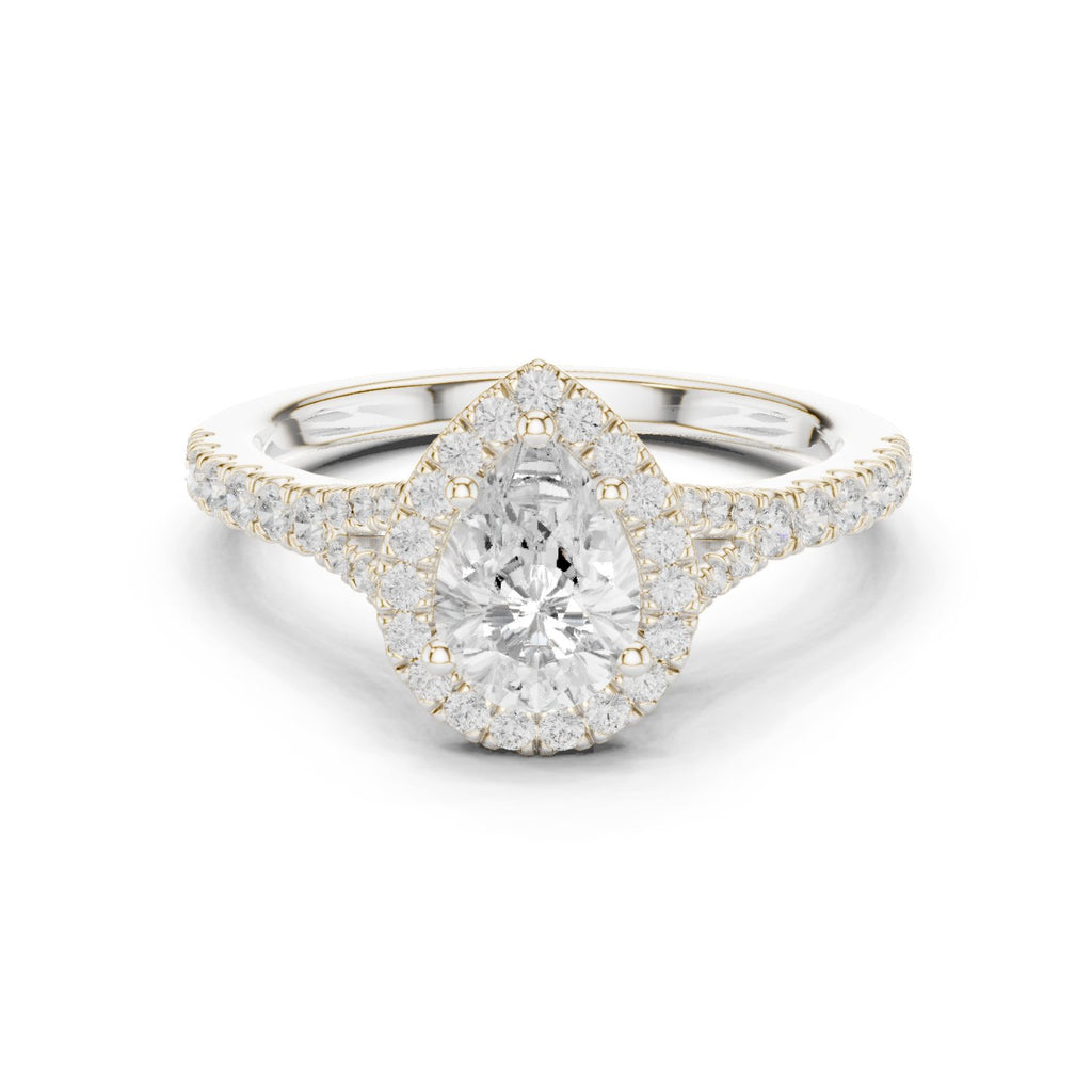 Pear Diamond Halo Engagement Ring with Pavé Band