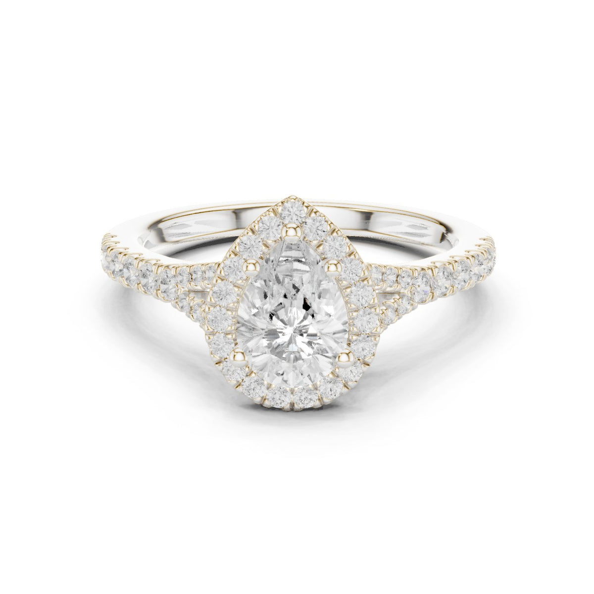Pear Diamond Halo Engagement Ring with Pavé Band