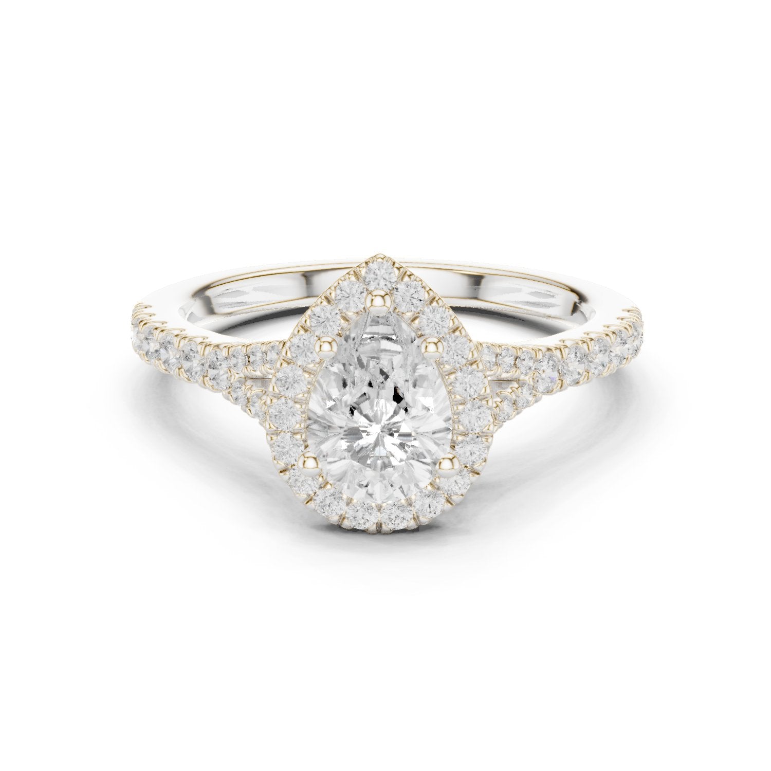 Pear Diamond Halo Engagement Ring with Pavé Band