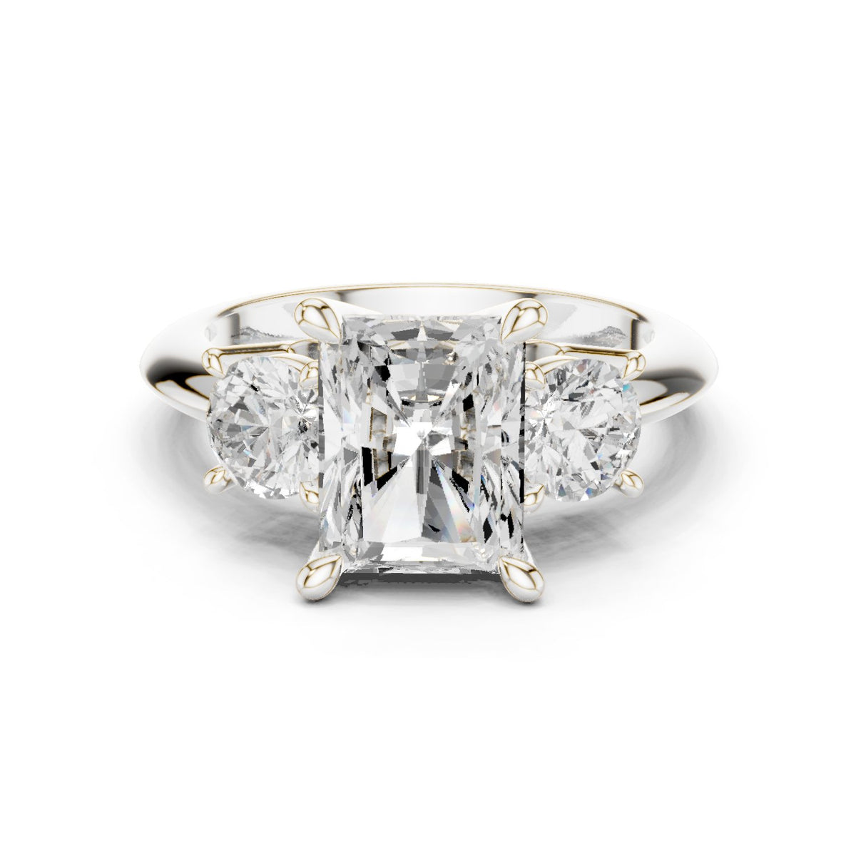Radiant Cut Three Stone Engagement Ring with Round Sides