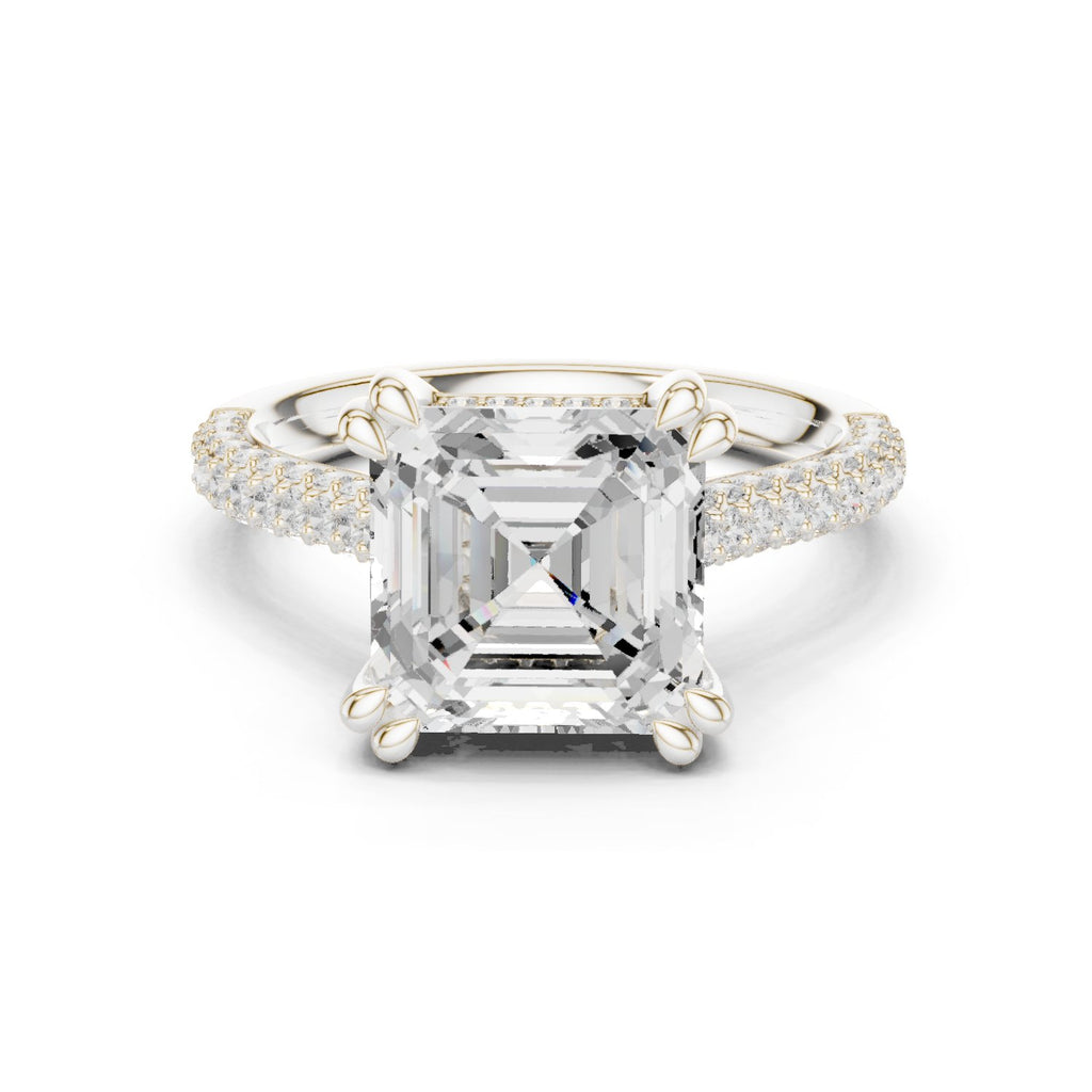 Asscher Cut Engagement Ring with Pavé Wrap Band