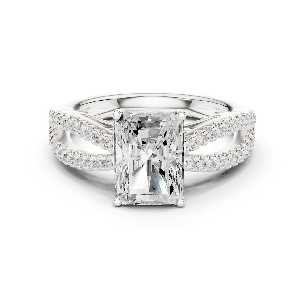 Radiant Cut Engagement Ring with Crossover Pavé Split Shank