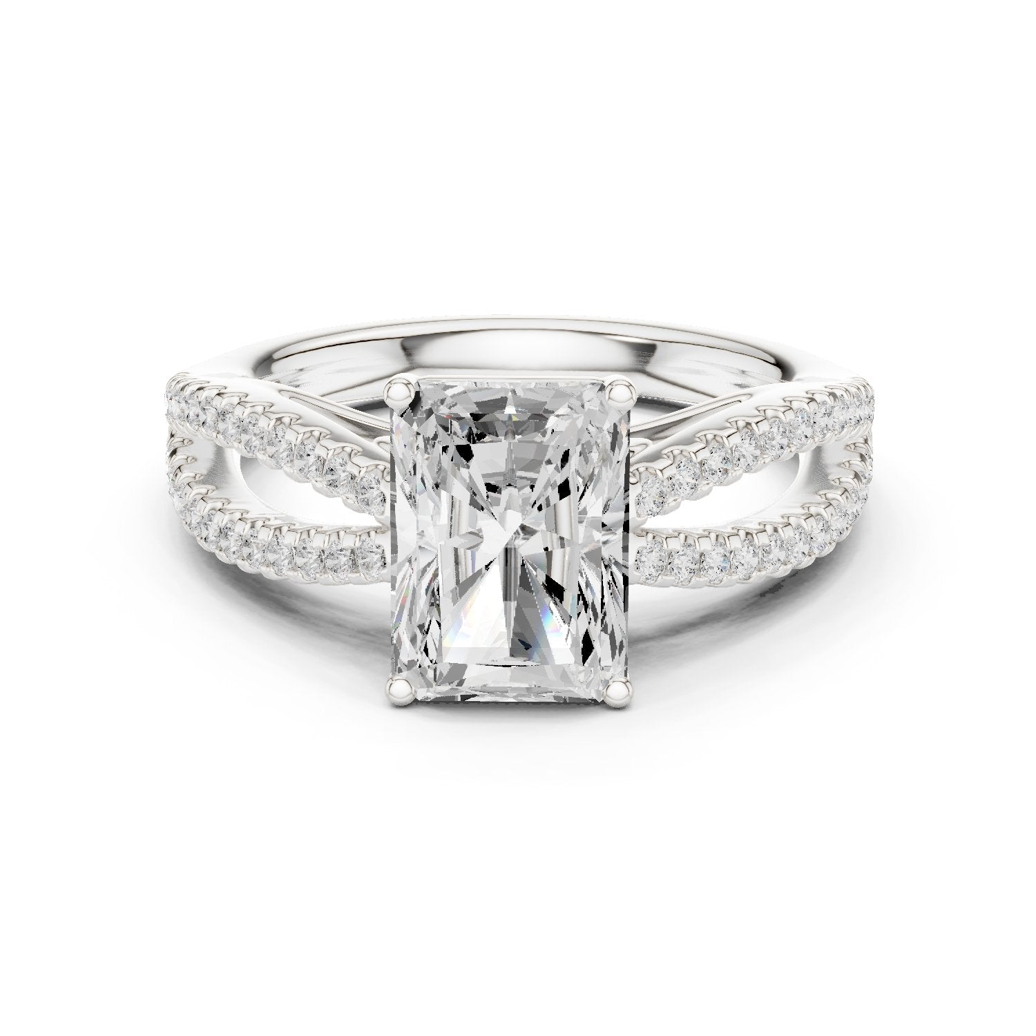Radiant Cut Engagement Ring with Crossover Pavé Split Shank