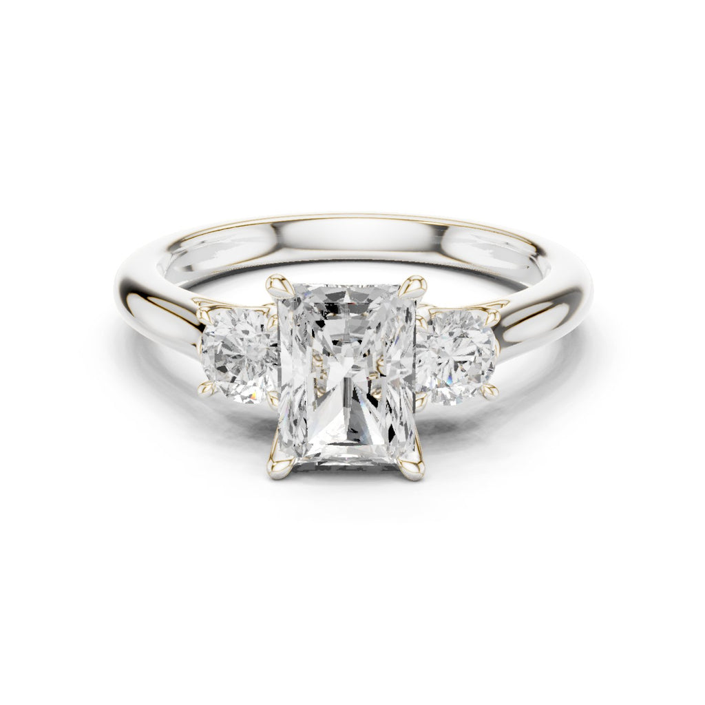 Radiant Cut Three Stone Engagement Ring with Round Sides