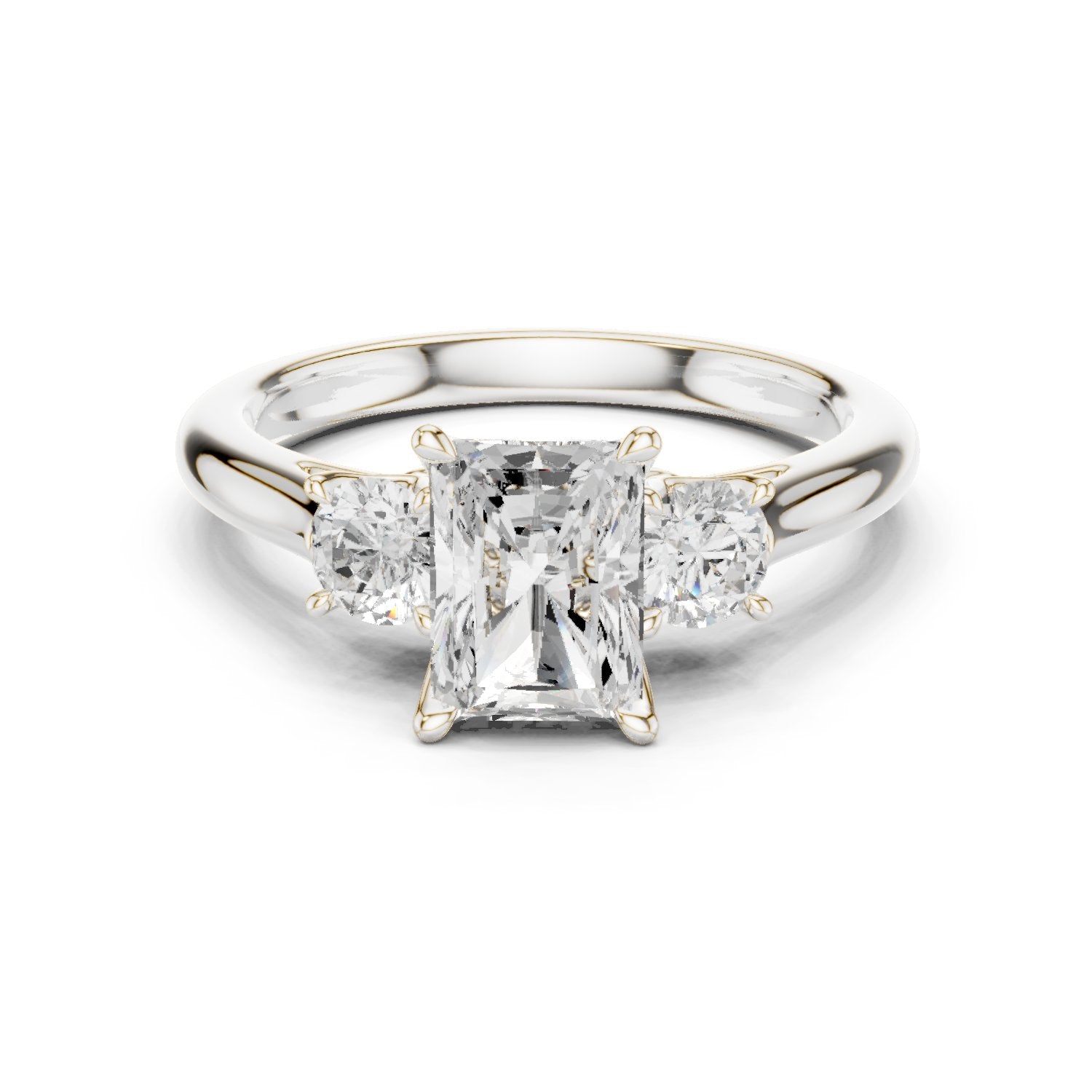 Radiant Cut Three Stone Engagement Ring with Round Sides