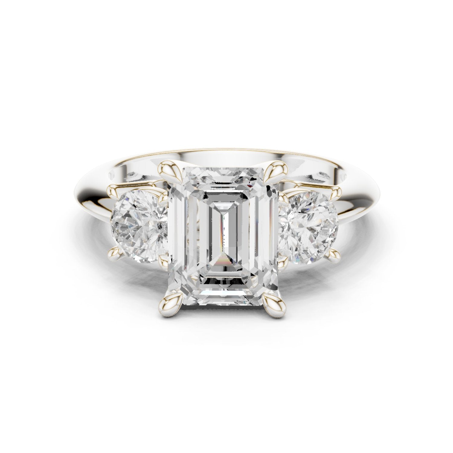 Emerald Cut Three Stone Engagement Ring with Round Sides