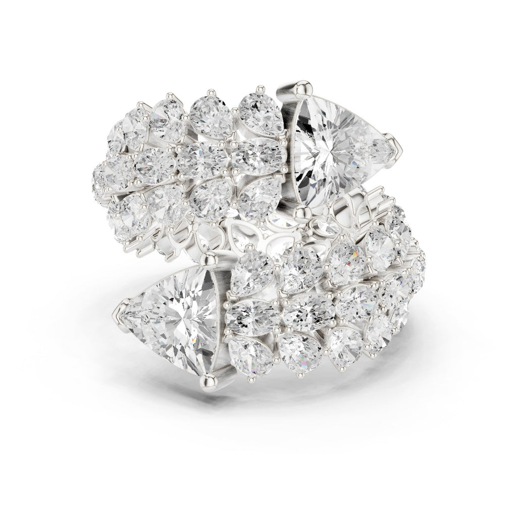 Trilliant Cut Toi et Moi Diamond Engagement Ring with Cluster Pavé Halo