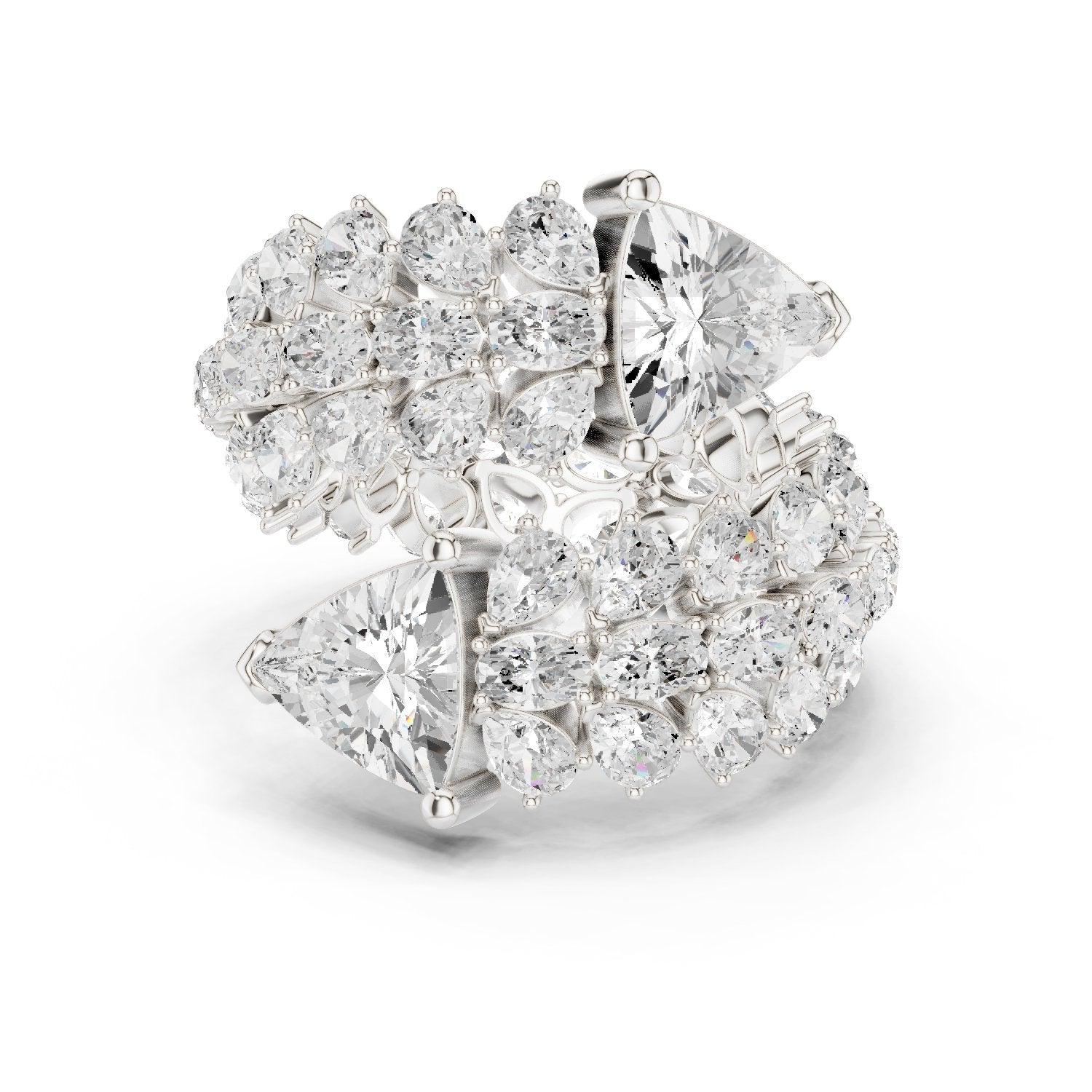 Trilliant Cut Toi et Moi Diamond Engagement Ring with Cluster Pavé Halo