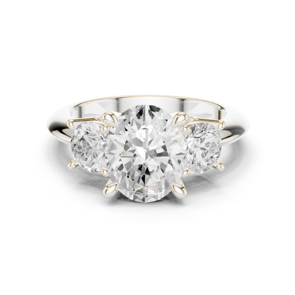 Oval Diamond Three Stone Engagement Ring with Round Sides