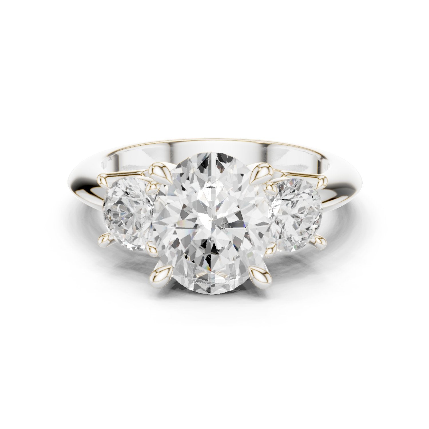 Oval Diamond Three Stone Engagement Ring with Round Sides