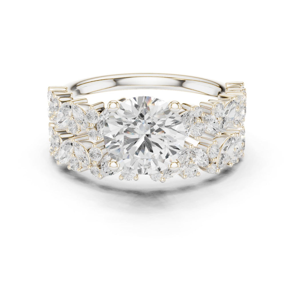 Round Diamond Halo Engagement Ring with Double Pavé Wrap Band