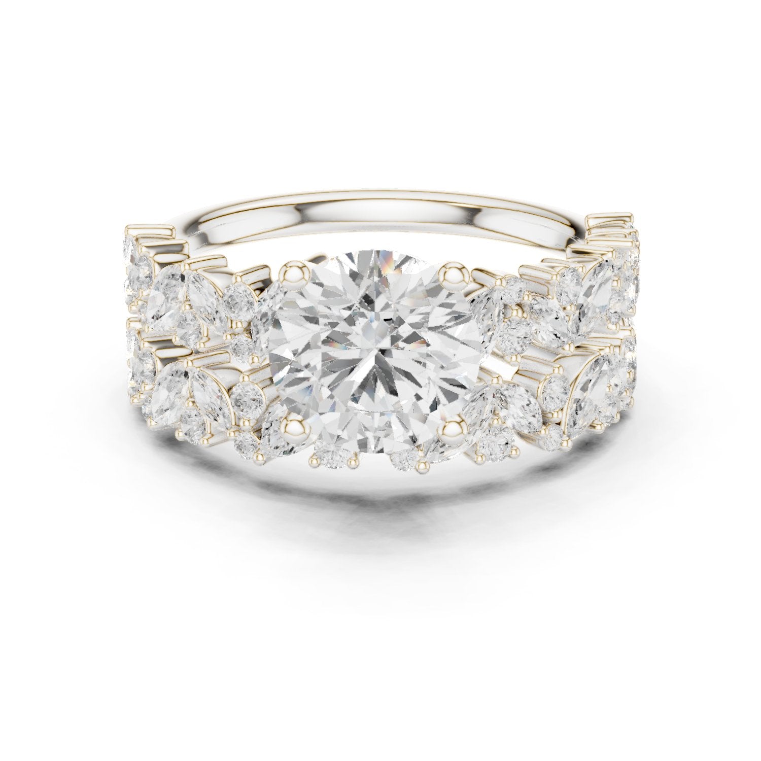 Round Diamond Halo Engagement Ring with Double Pavé Wrap Band