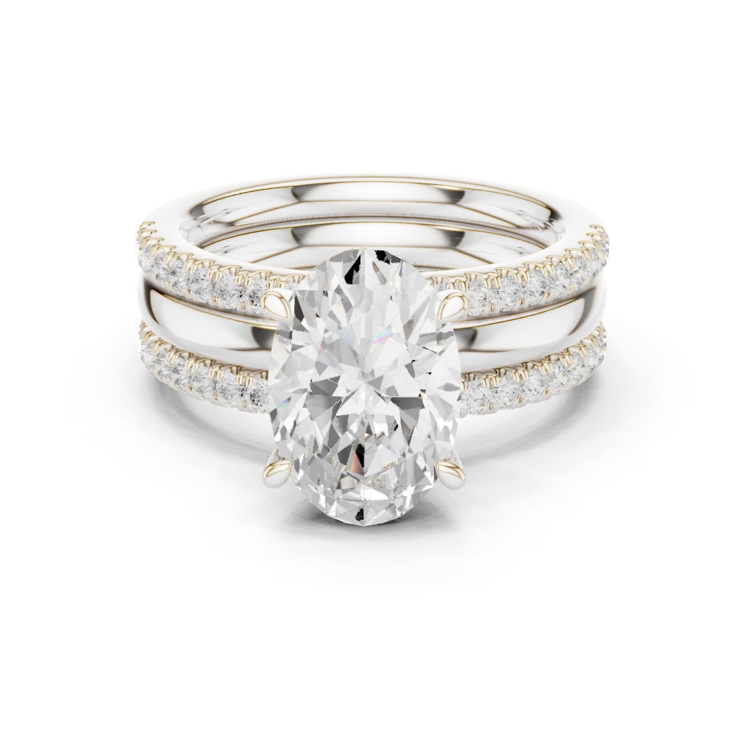 Oval Diamond Engagement Ring with Triple Stacked Pavé Band
