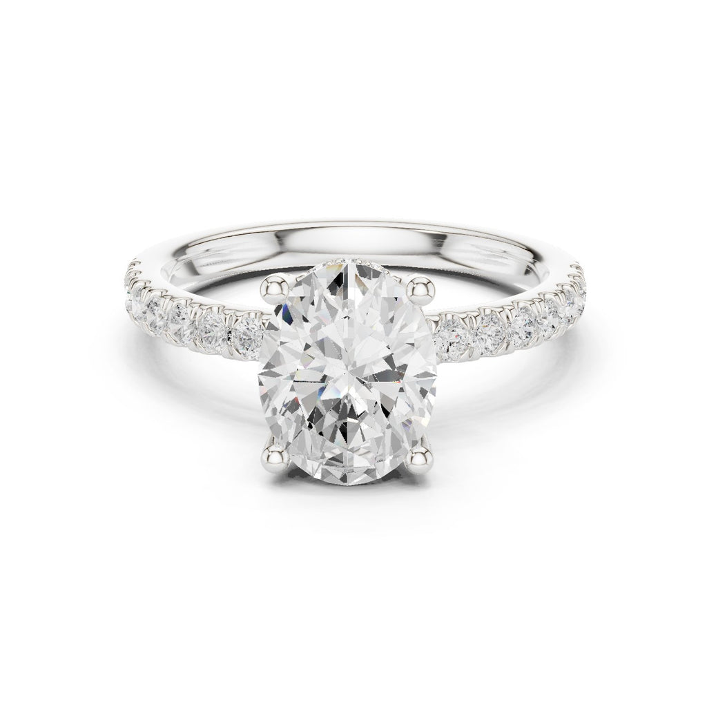 Oval Diamond Hidden Halo Engagement Ring with Pavé Band