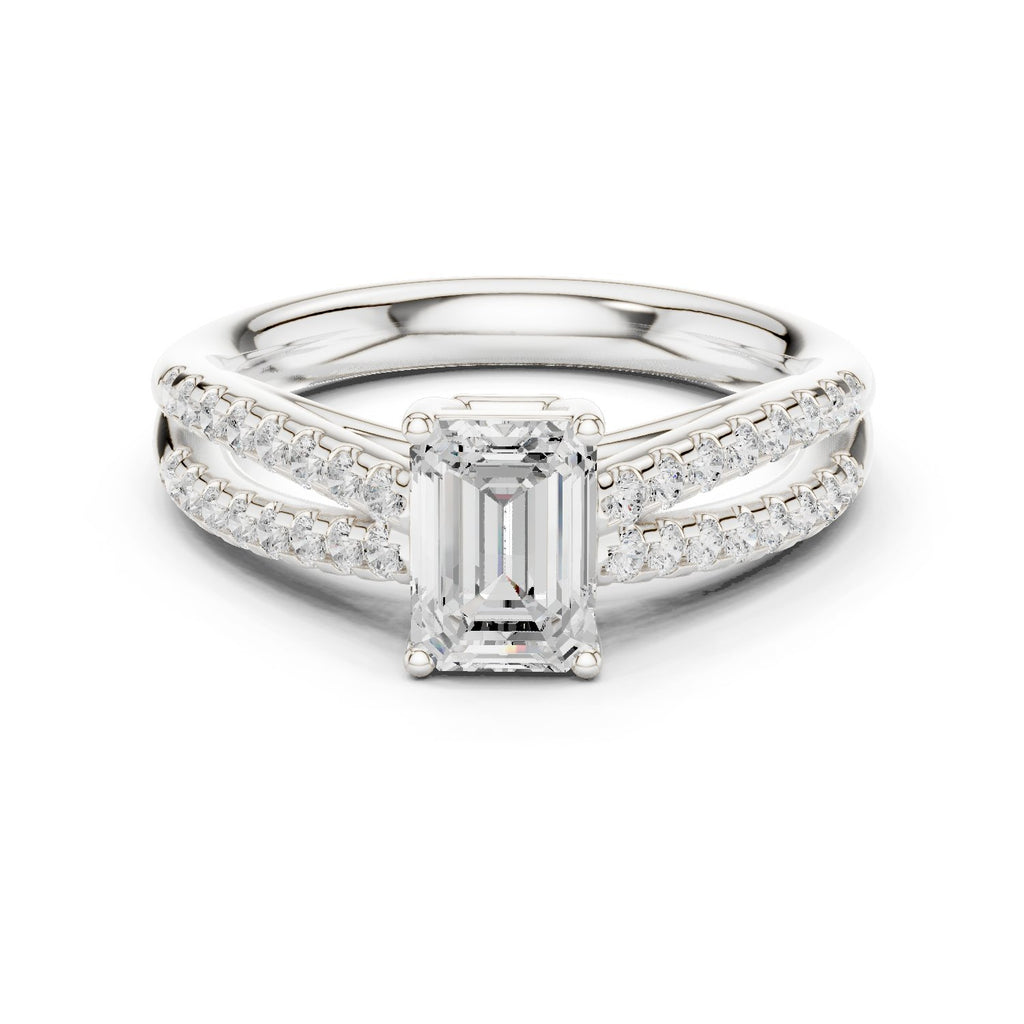 Emerald Cut Engagement Ring with Double Pavé Split Shank
