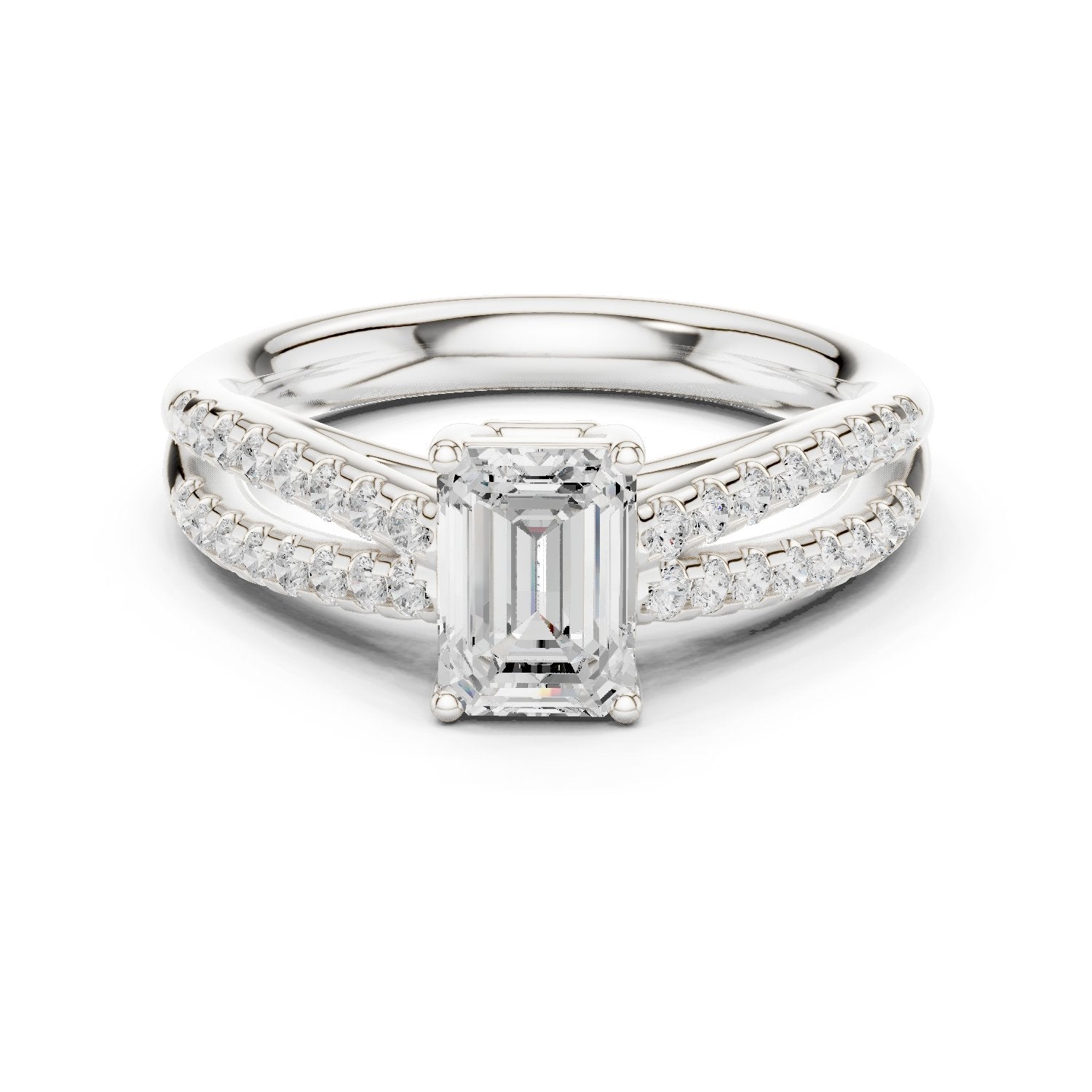 Emerald Cut Engagement Ring with Double Pavé Split Shank