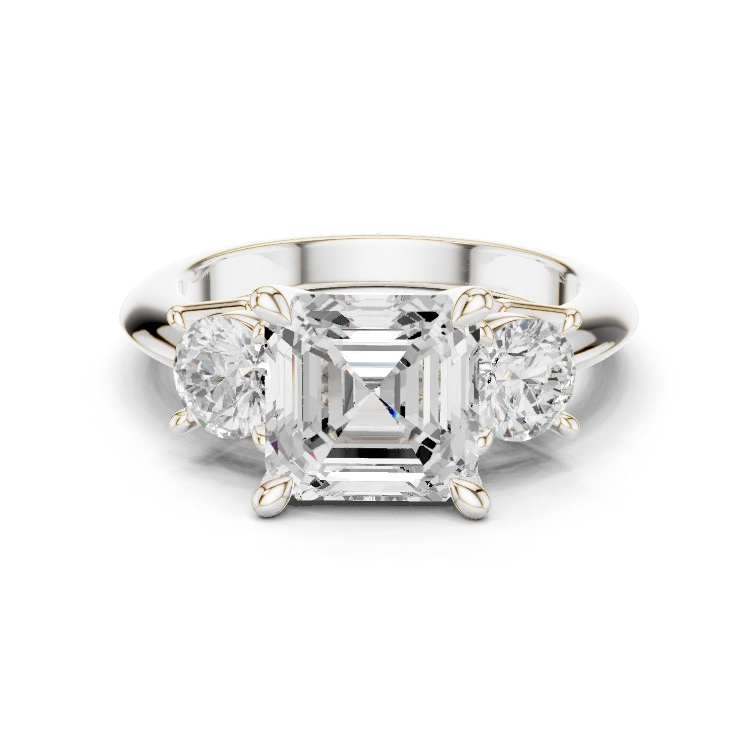 Asscher Cut Three Stone Engagement Ring with Round Sides