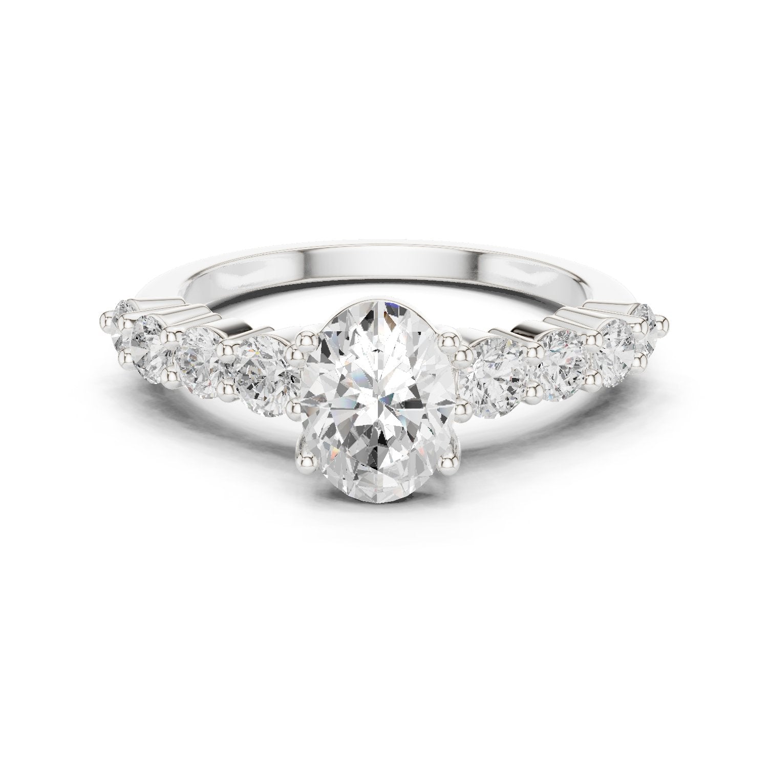Oval Diamond Engagement Ring with Round Side Accents