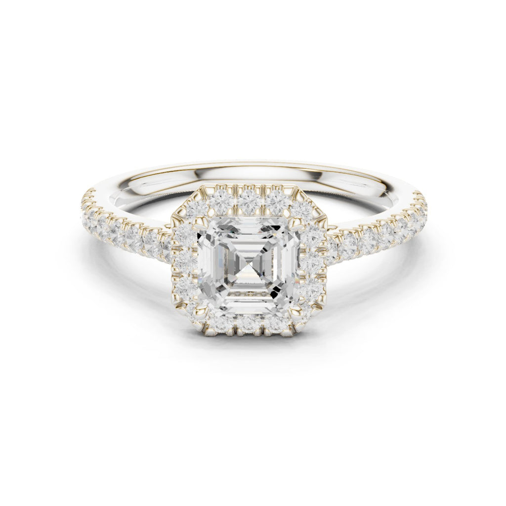 Asscher Cut Halo Engagement Ring with Pavé Band