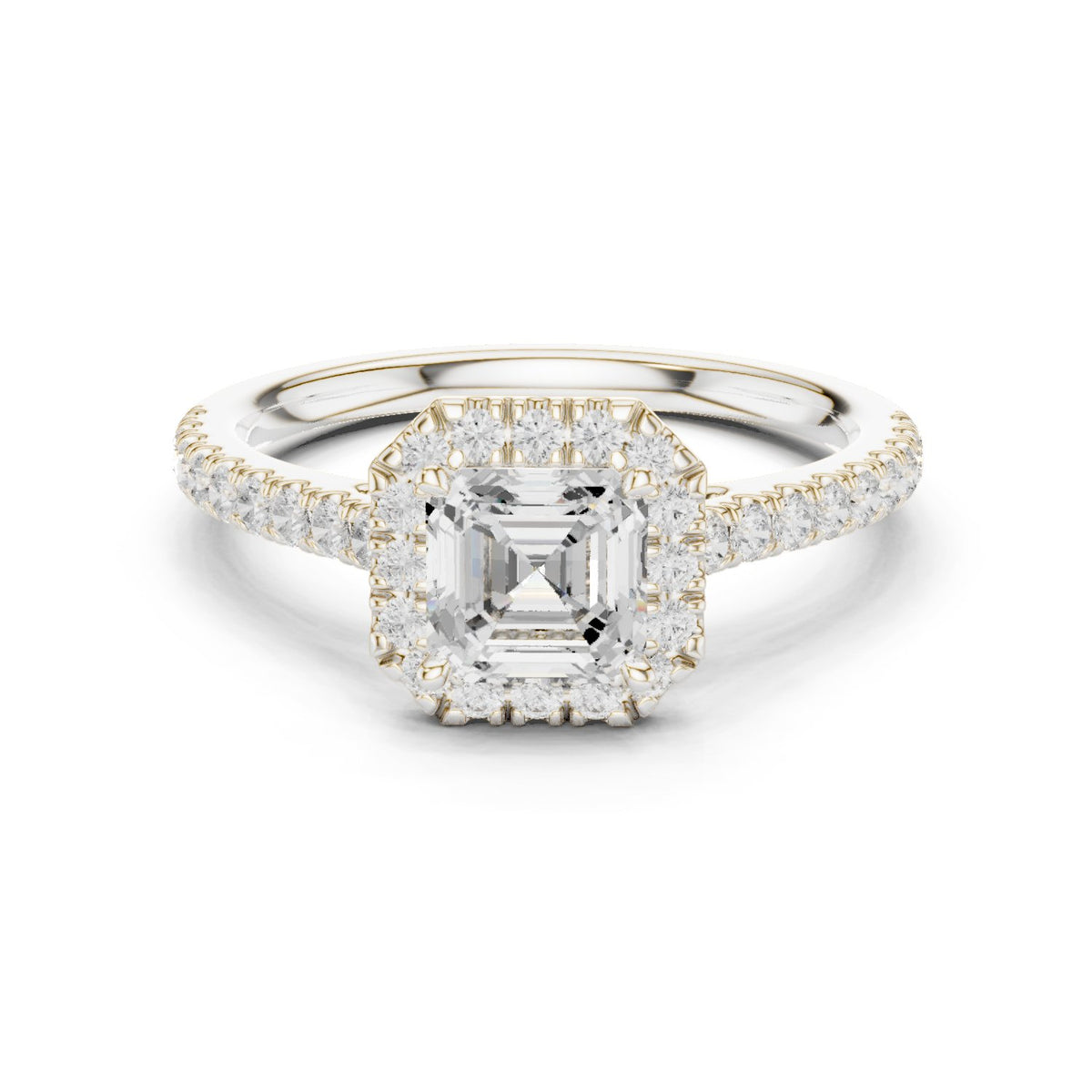 Asscher Cut Halo Engagement Ring with Pavé Band