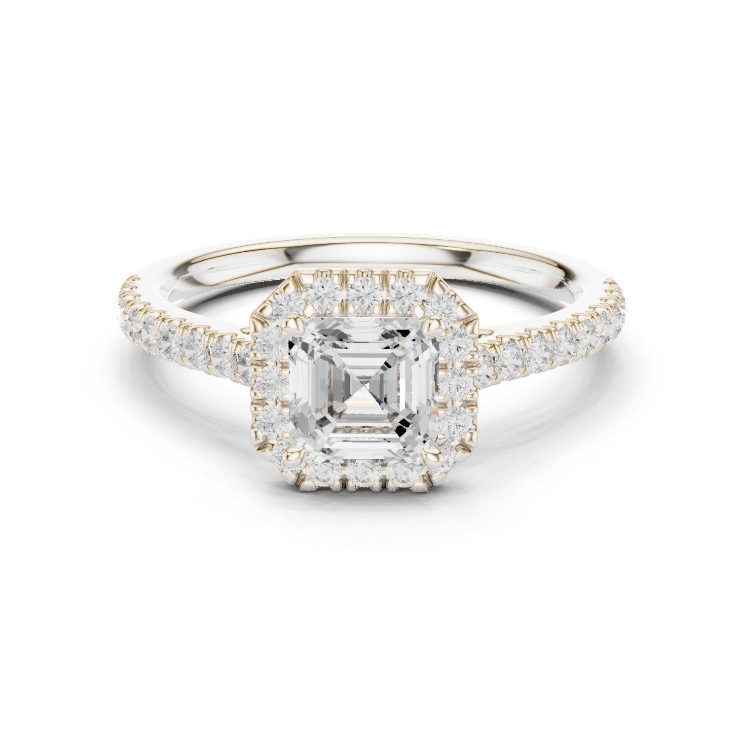 Asscher Cut Halo Engagement Ring with Pavé Band