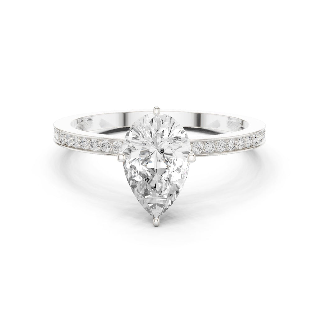 Pear Diamond Engagement Ring with Channel Set Pavé Band