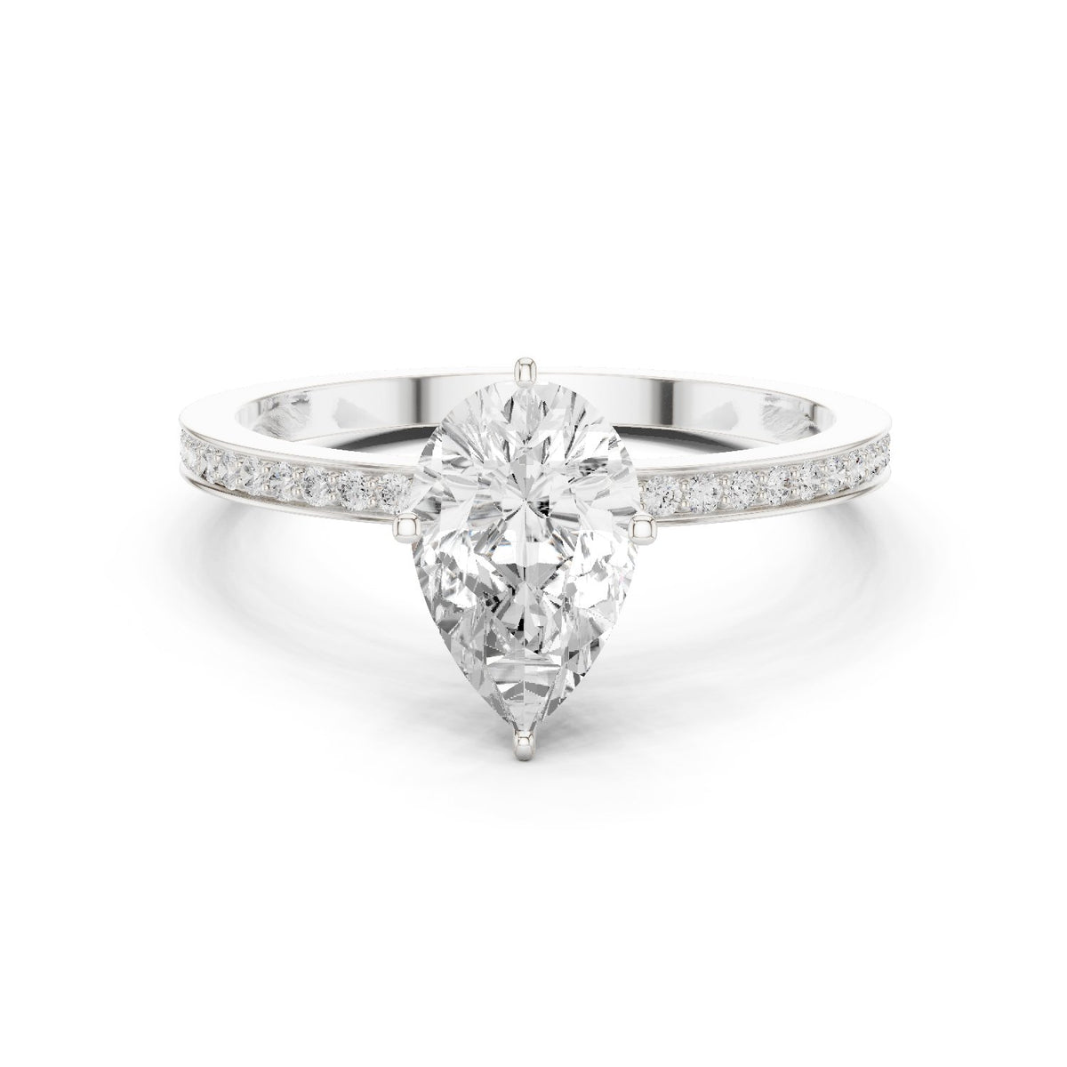 Pear Diamond Engagement Ring with Channel Set Pavé Band