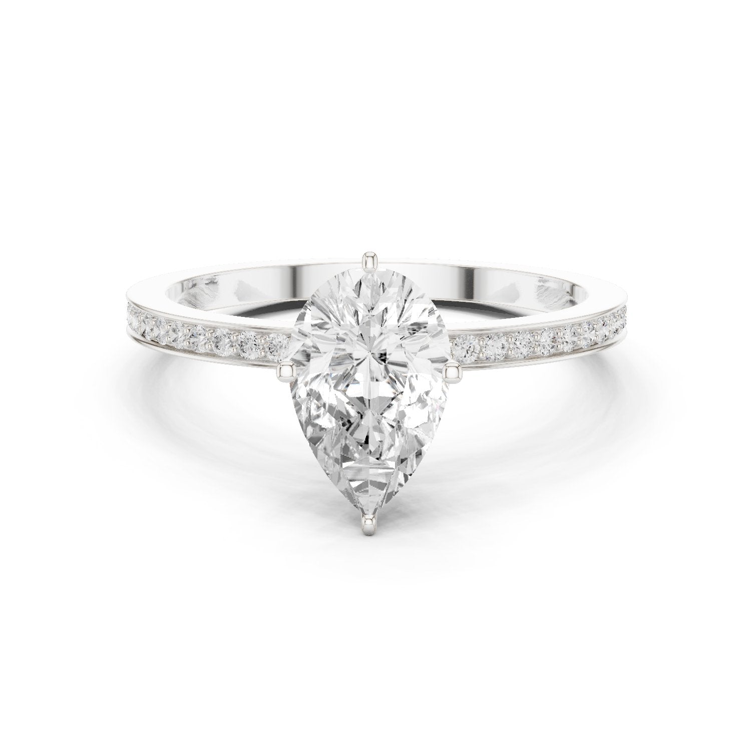 Pear Diamond Engagement Ring with Channel Set Pavé Band