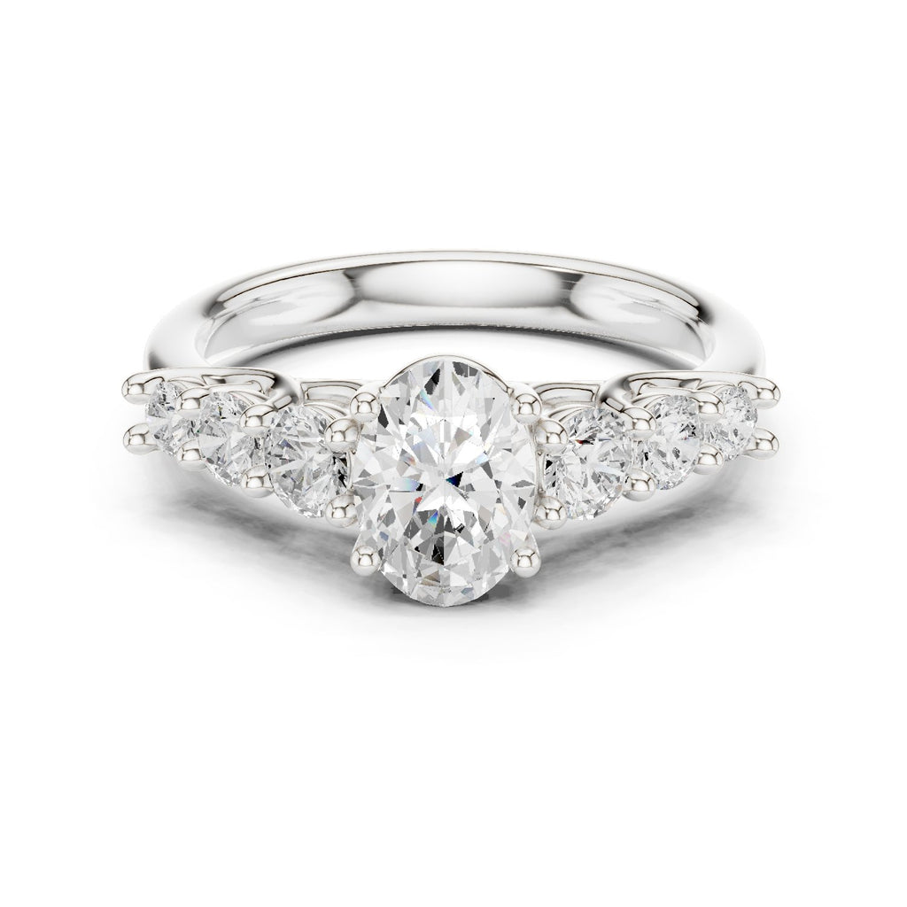 Oval Diamond Engagement Ring with Graduated Round Side Accents