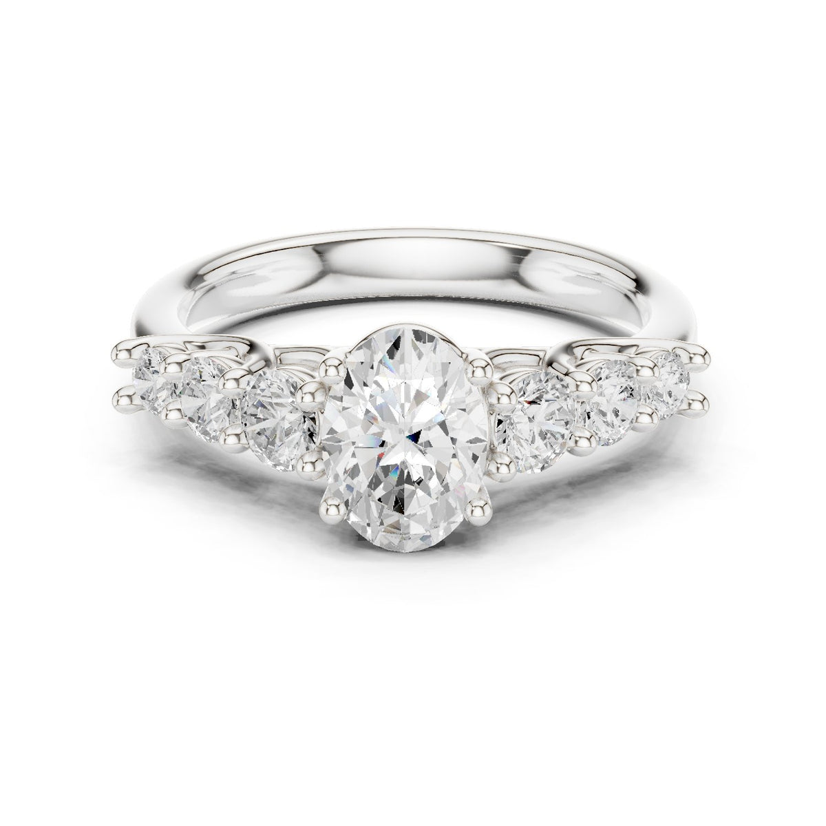 Oval Diamond Engagement Ring with Graduated Round Side Accents