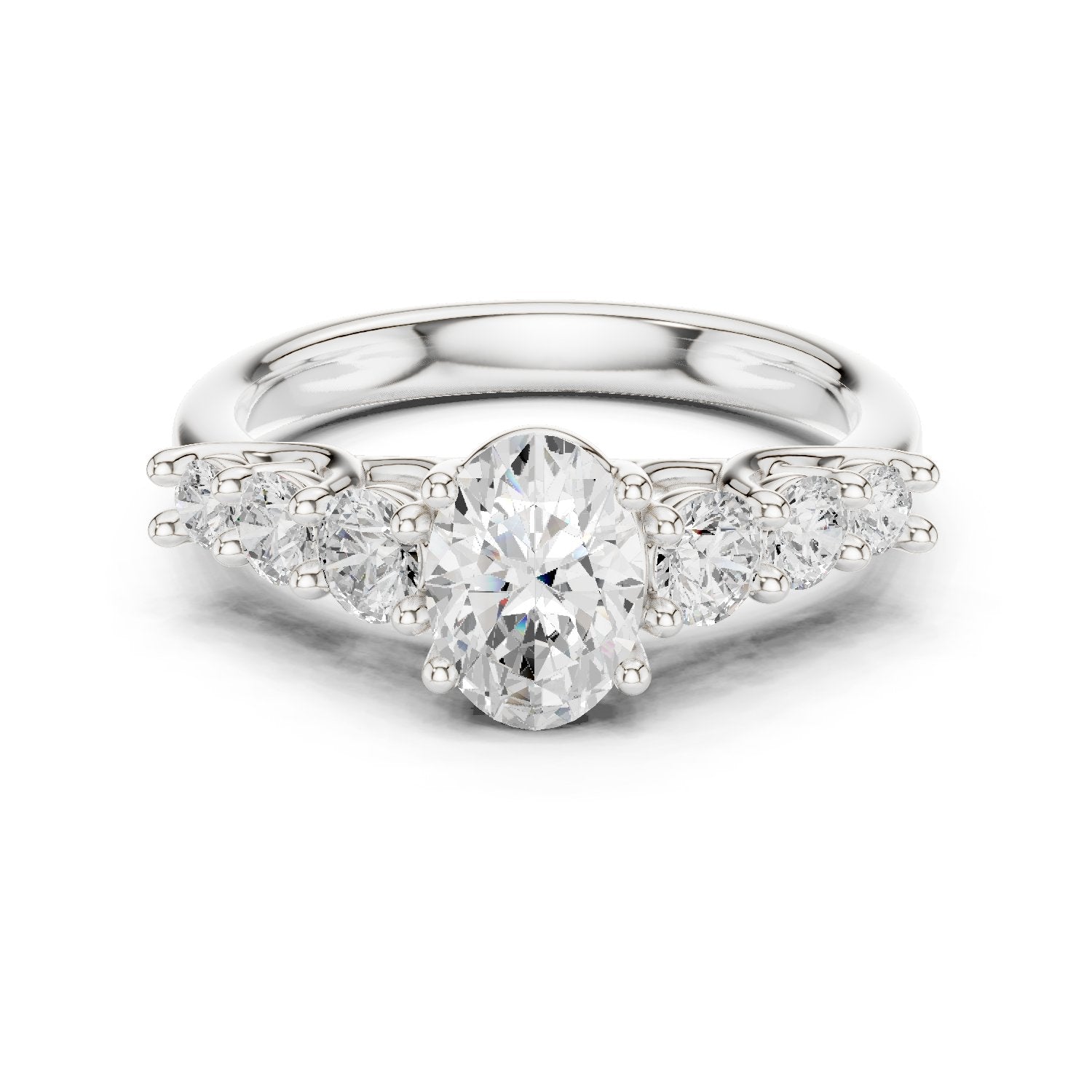 Oval Diamond Engagement Ring with Graduated Round Side Accents
