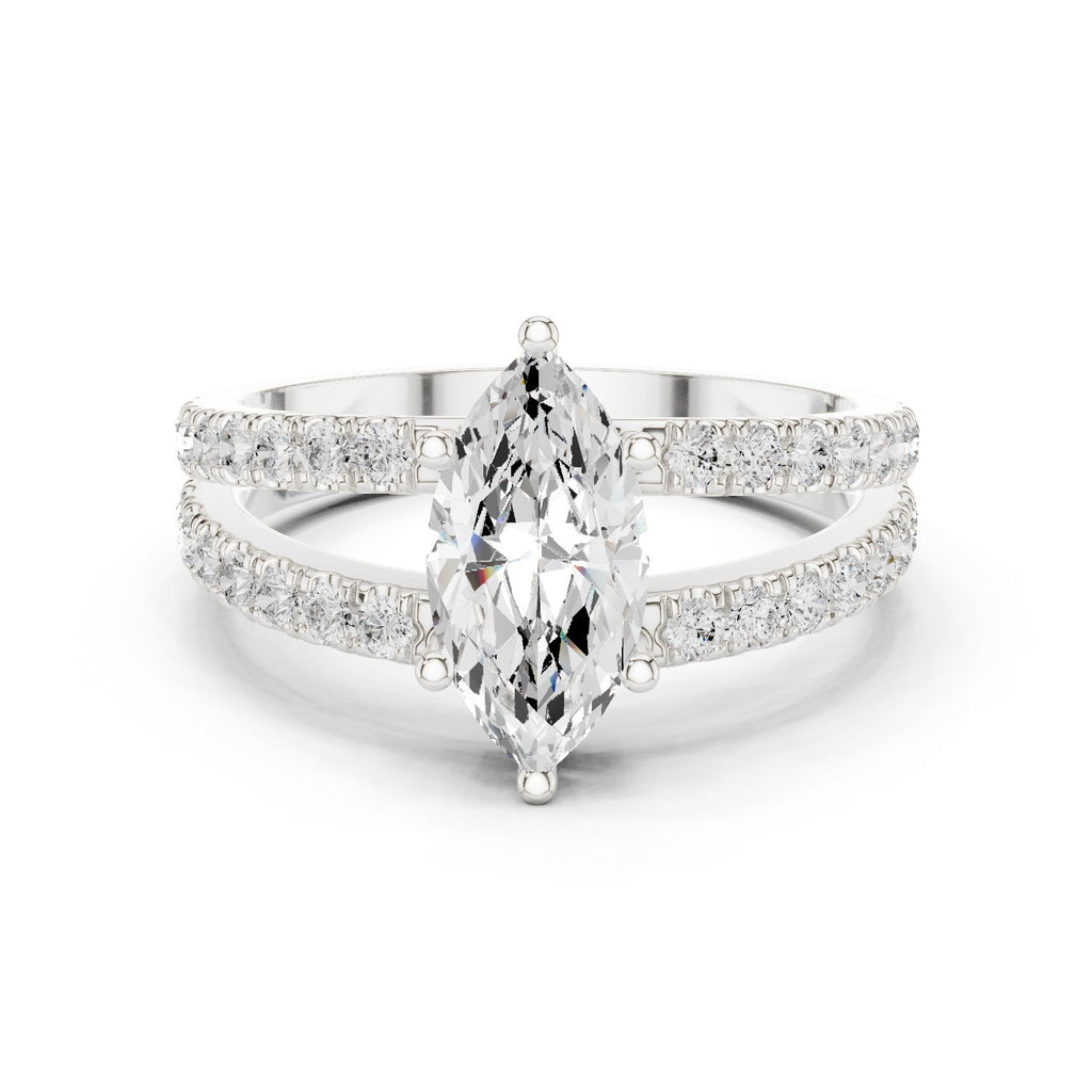Marquise Cut Engagement Ring with Channel Set Split Shank Band