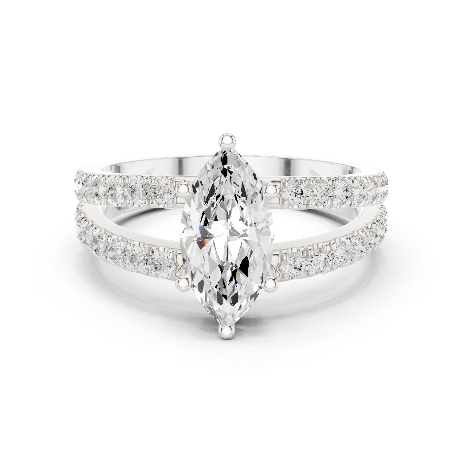 Marquise Cut Engagement Ring with Channel Set Split Shank Band