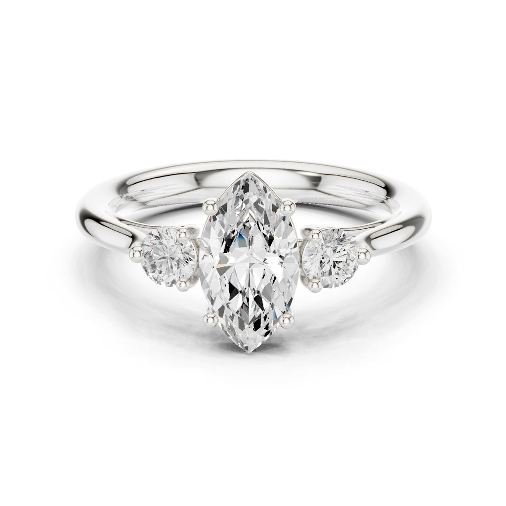 Marquise and Round Three Stone Engagement Ring