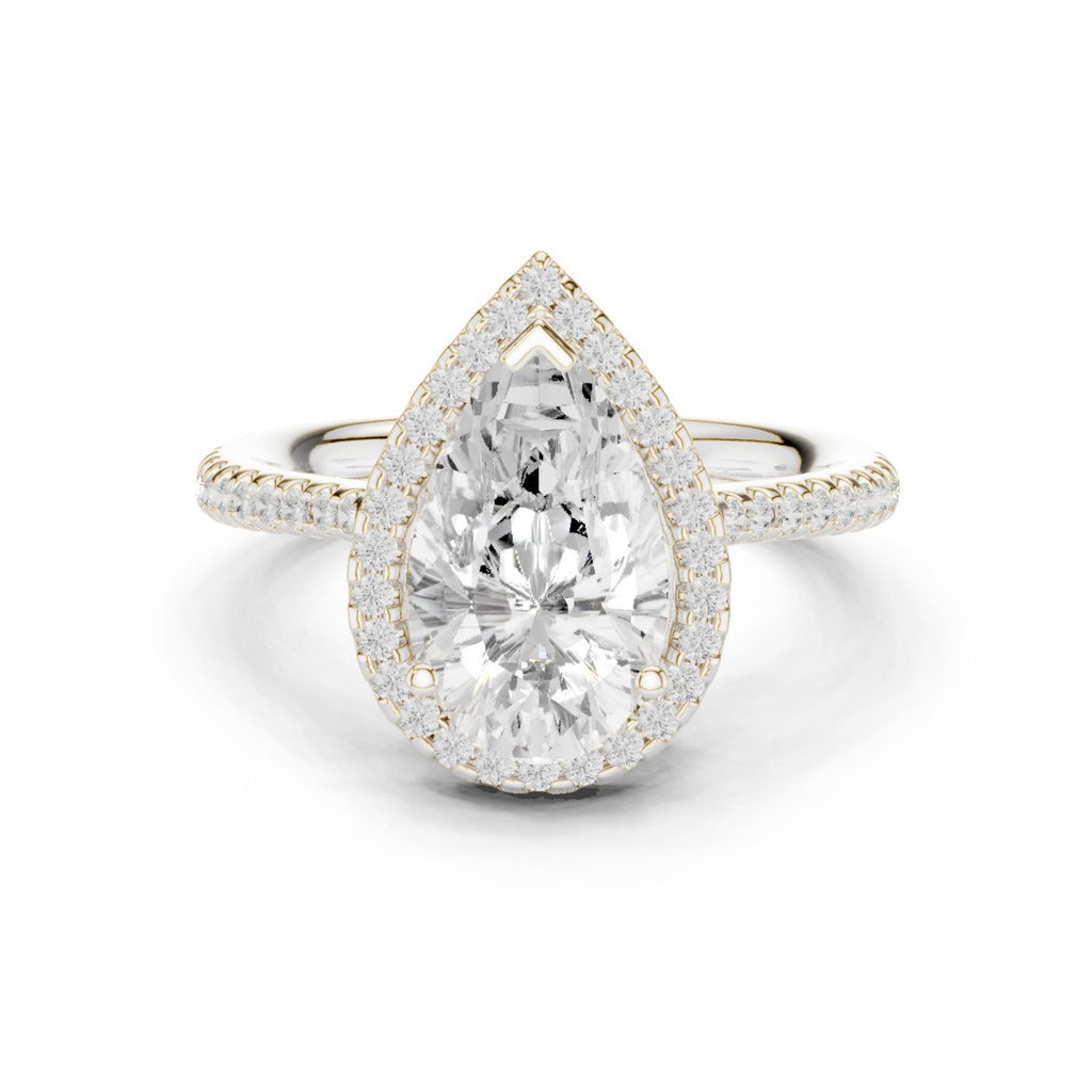 Pear Diamond Halo Engagement Ring with Pavé Band