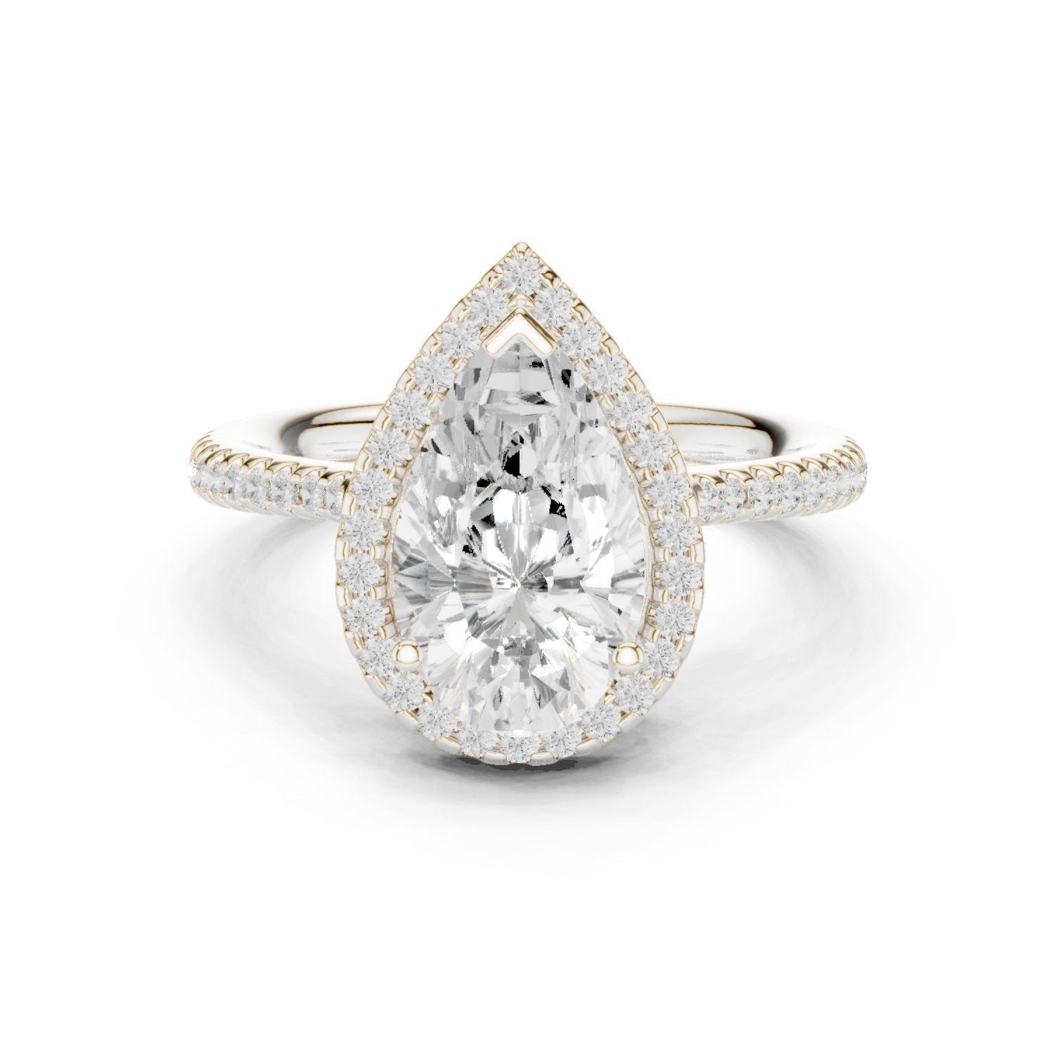 Pear Diamond Halo Engagement Ring with Pavé Band