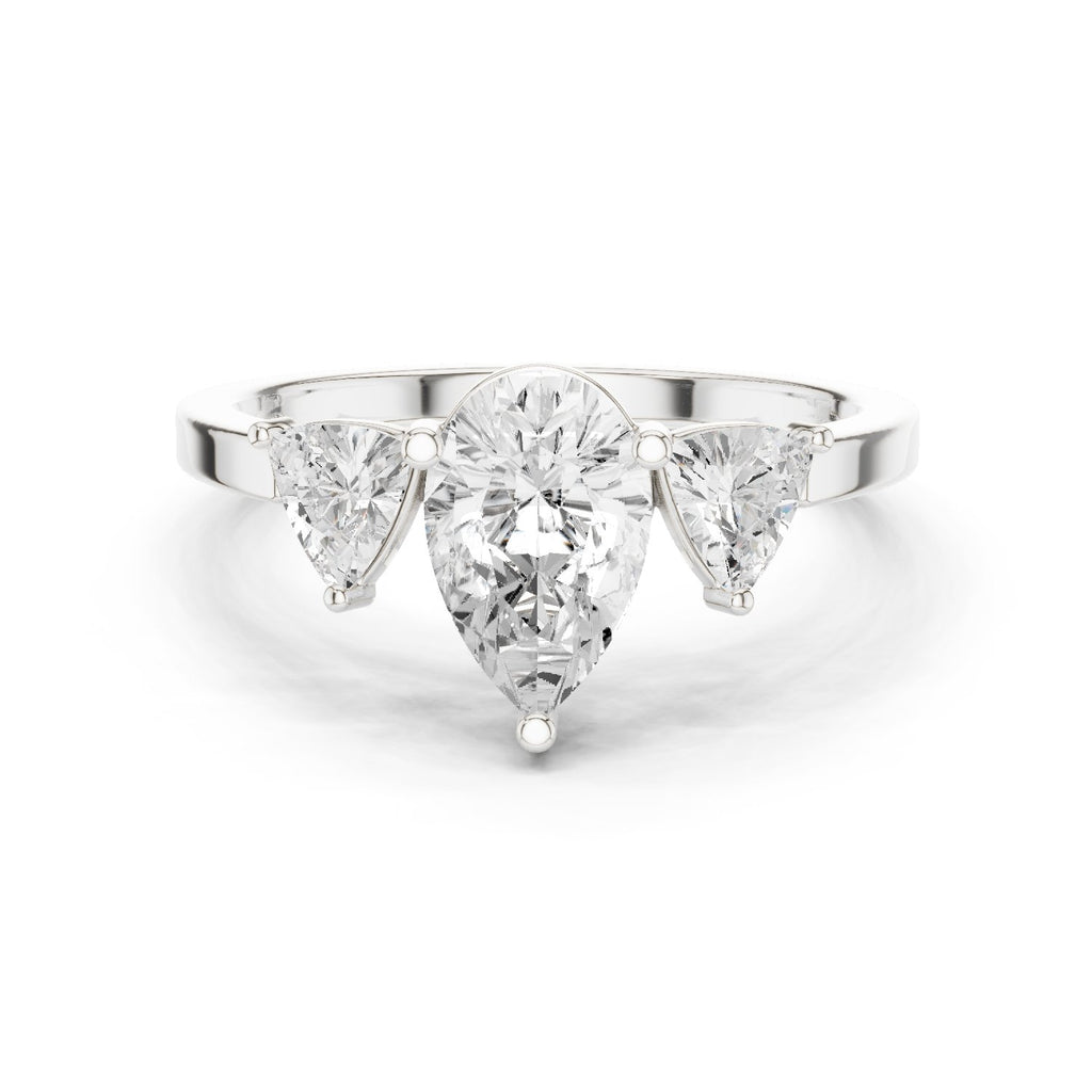 Pear Diamond Three Stone Engagement Ring