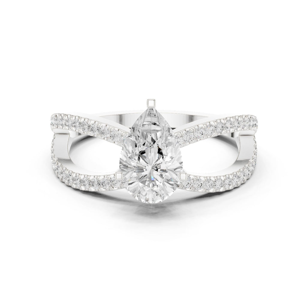 Pear Diamond Engagement Ring with Bypass Pavé Split Shank